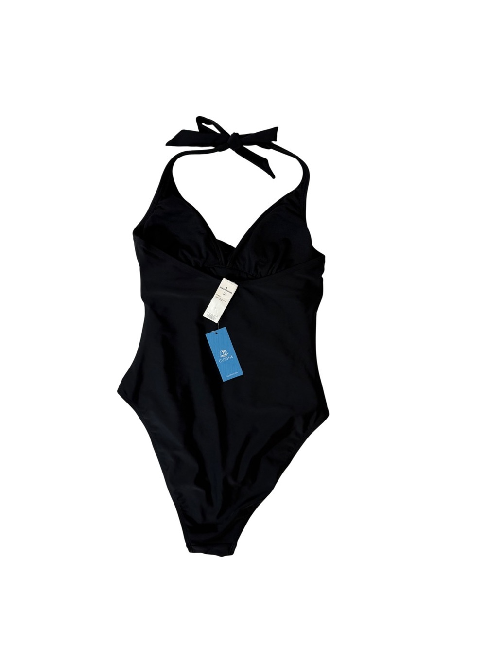 Cupshe.Black One Piece Swimsuit Size S Halter Ruched Elegant Swimwear. - Picture 2 of 5